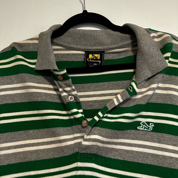 VTG Y2K Drunknkunkey Polo shirt 2XL Green White Grey Stripes. Extra Long. - Picture 10 of 12
